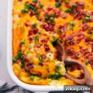 Mouthwatering Twice-Baked Potato Casserole in a casserole dish, ready to be enjoyed.