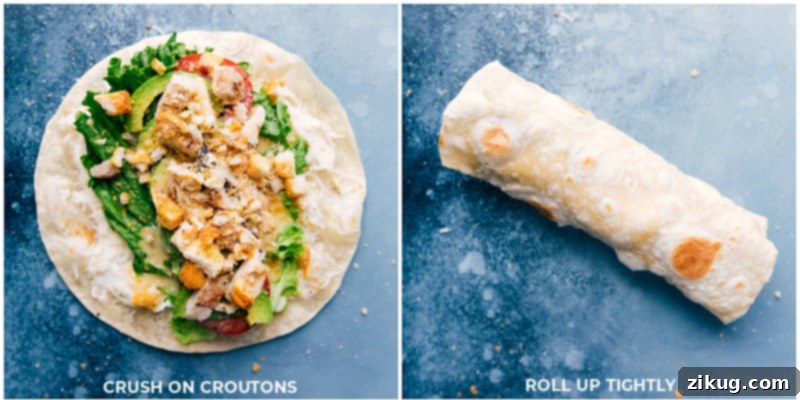 How to Make Italian Wraps: Rolling up for a perfect meal. Croutons being crushed and tightly rolled into Italian Wraps.
