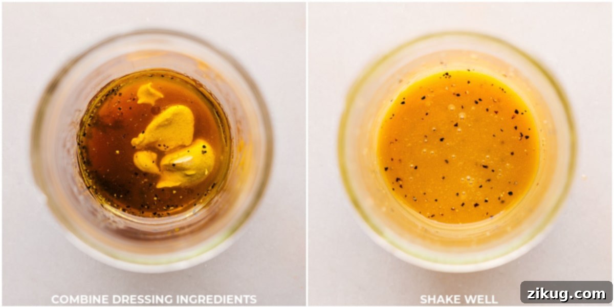 Crafting the Perfect Salad Dressing: A Symphony of Flavors in Every Mix A close-up shot of hands pouring and mixing various dressing ingredients like olive oil, maple syrup, and Dijon mustard into a mason jar, illustrating the process of crafting a perfect vinaigrette.