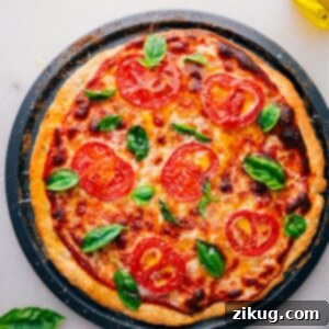 Yeast-Free Pizza Dough 2 No-yeast pizza dough pizza, freshly baked and straight out of the oven.