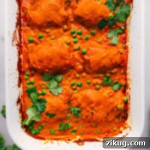 One Pot Wonder Tikka Masala 2 One pan tikka masala freshly out of the oven, warm and covered in delicious sauce.