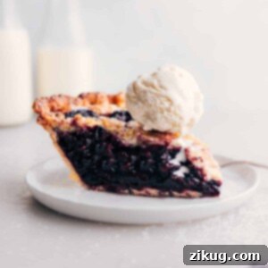 Perfect Homemade Berry Pie 2 Slice of berry pie with ice cream on top.