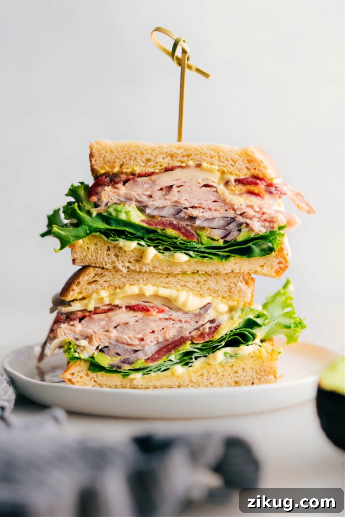 A thick and flavor-packed Turkey Bacon Avocado Sandwich made with delicious Thanksgiving leftovers, fresh vegetables, and a savory sauce.