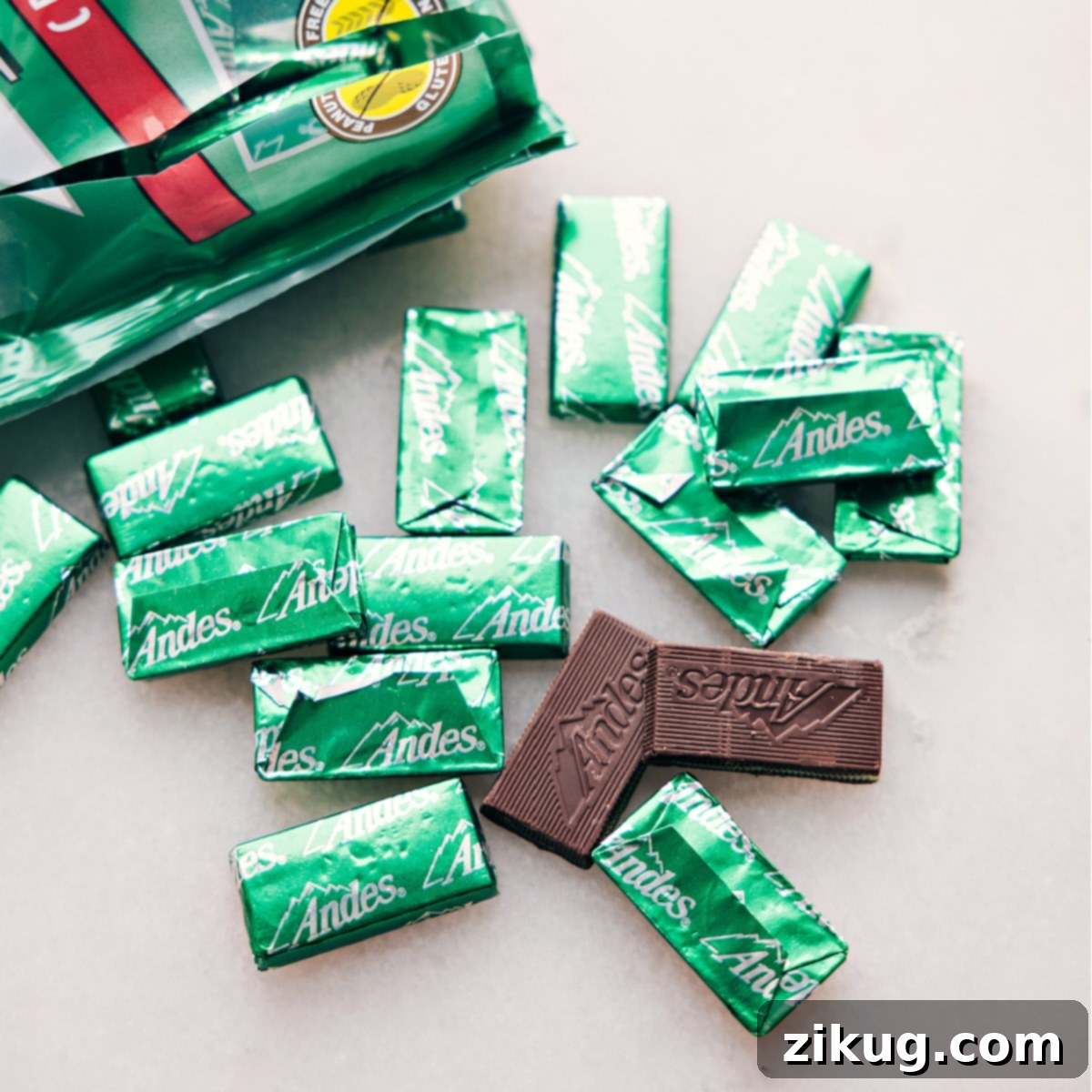 The Andes mint candies used in this recipe.