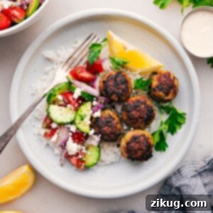 A serving of Greek Turkey Meatballs with Feta Sauce.