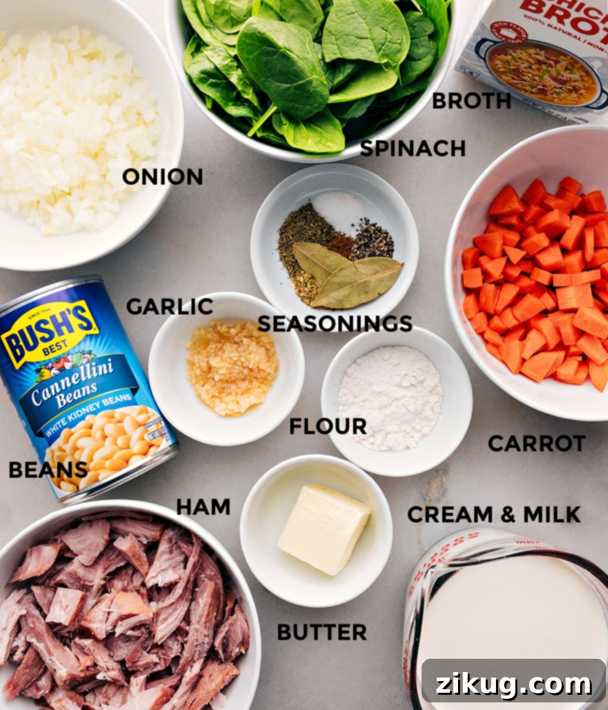 Ingredients used in this dish prepped out for easy assembly.
