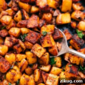 Your New Favorite Skillet Breakfast Potatoes 3 Breakfast skillet potatoes freshly made and ready to be enjoyed, served in a white bowl.