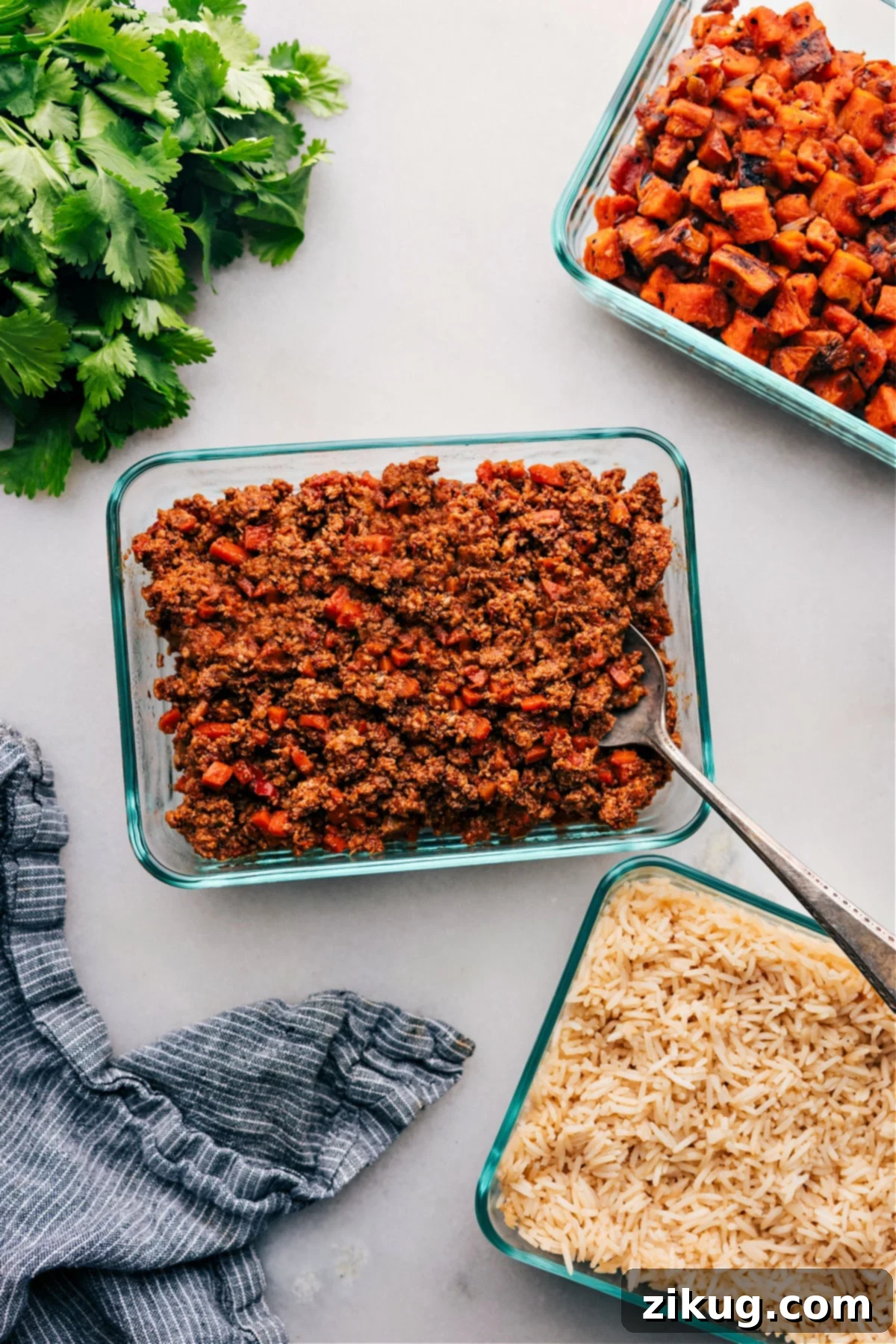 Ground Turkey Meal Prep ready to go in containers.