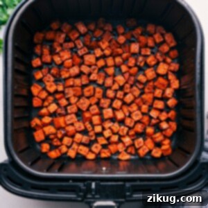 Air Fryer Sweet Potatoes fresh out of the air fryer.