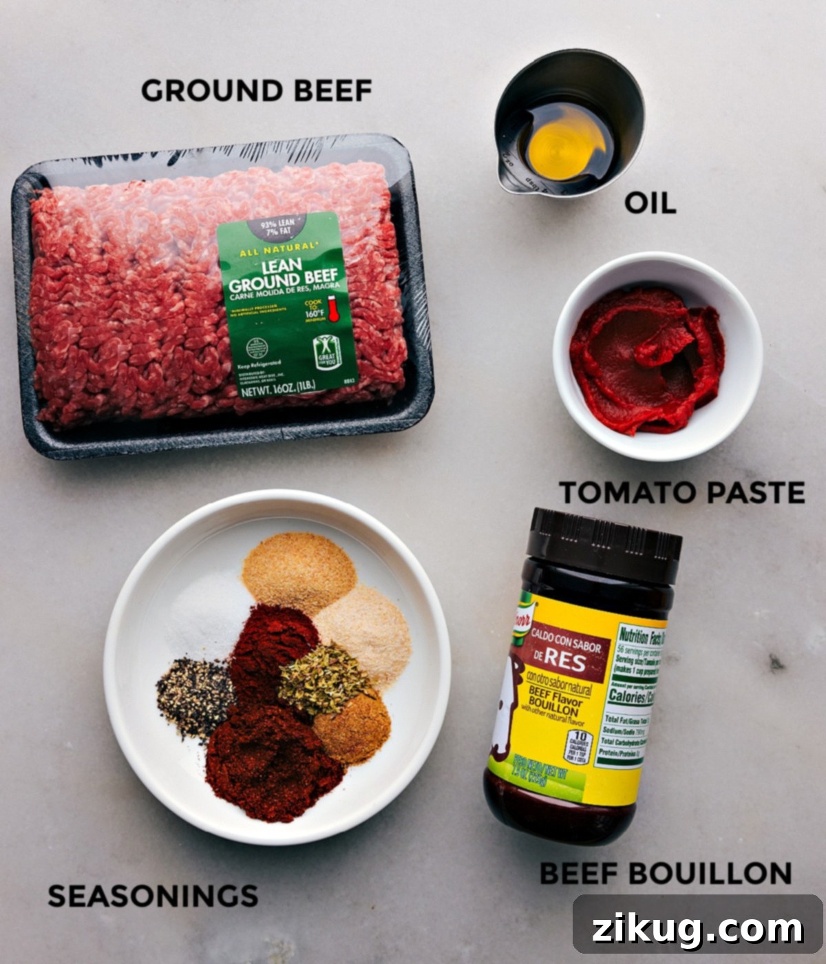 Fresh Ingredients for Taco Meat All the fresh ingredients for the taco meat recipe prepped out on a cutting board.