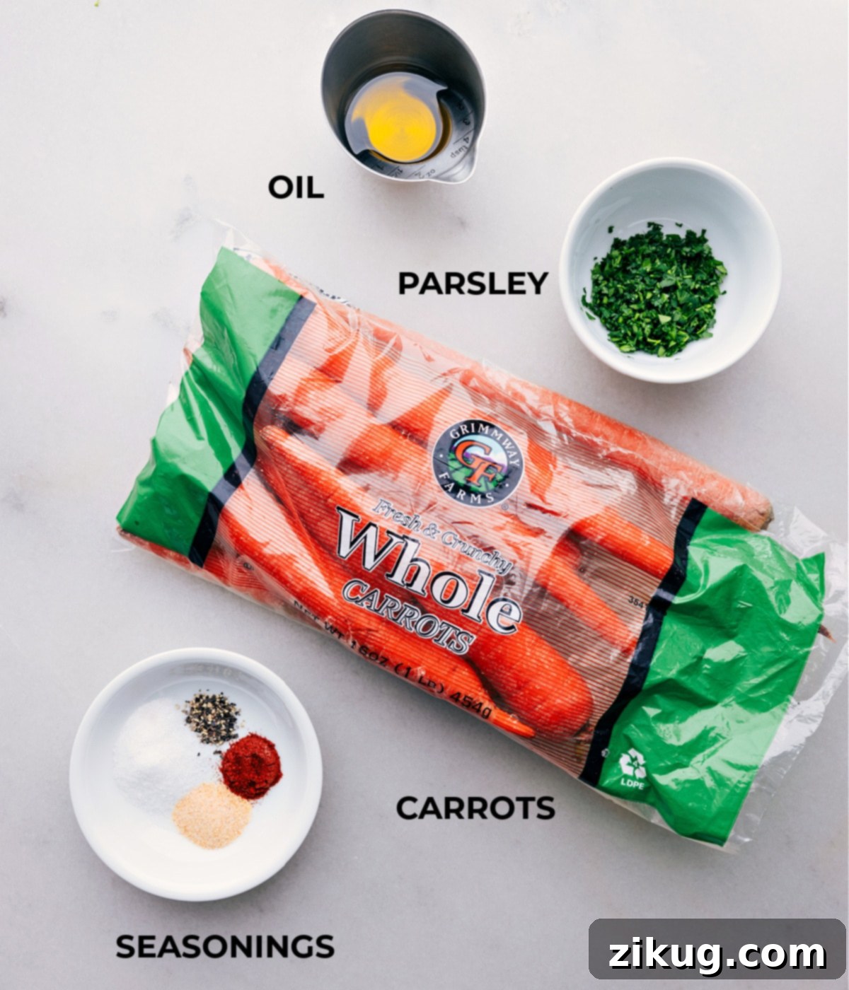 Crispy Air-Fried Carrots 2 All the fresh ingredients for air fryer carrots prepped out for easy preparation.
