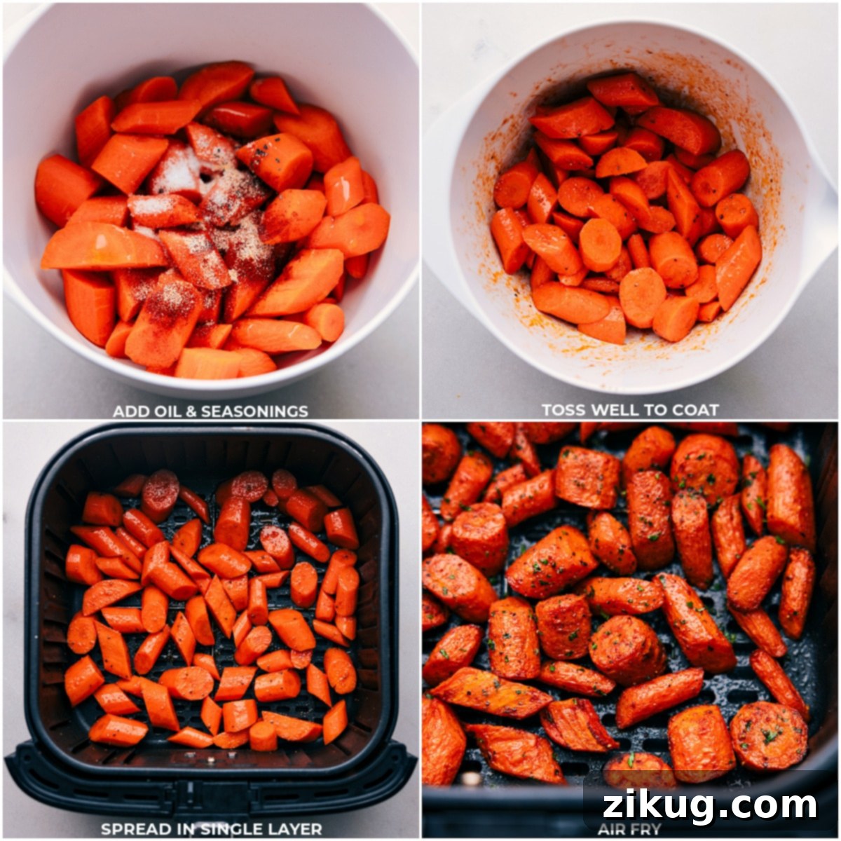 Crispy Air-Fried Carrots 4 Olive oil and seasonings being added to the carrots before they are air fried.