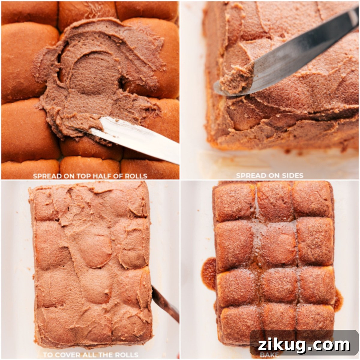 The delicious cinnamon sugar mixture spread over the Hawaiian rolls, ready for baking and then glazed to perfection.