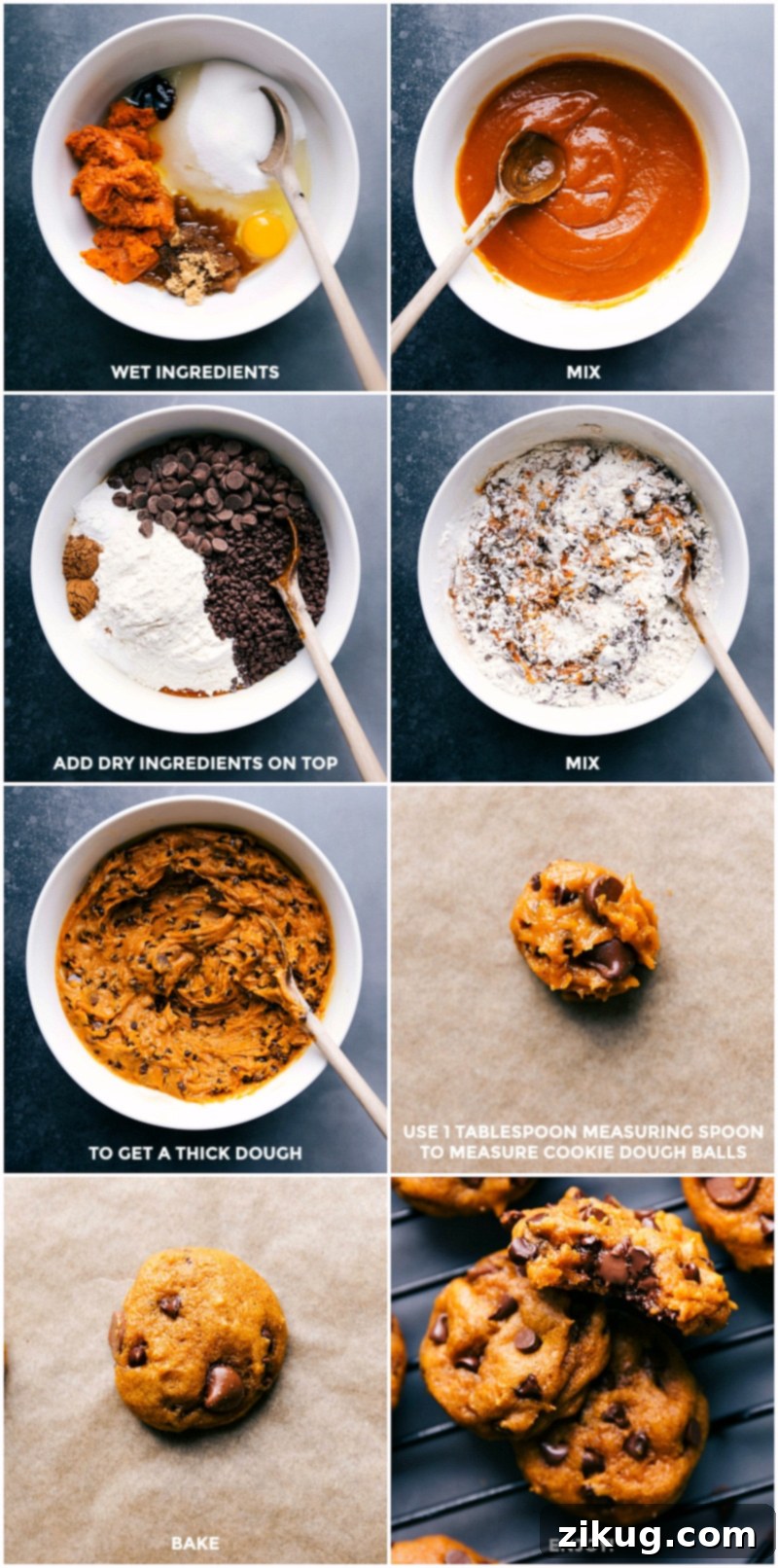 Cookie Dough Preparation: From Mixing Bowl to Baking Sheet A step-by-step visual guide showing ingredients being measured, wet and dry ingredients mixed separately, then combined, dough being scooped onto a baking sheet, and finally, cookies baking in the oven.