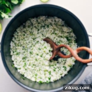Cilantro Lime Rice in the pot ready to be served, a perfect and zesty side dish.