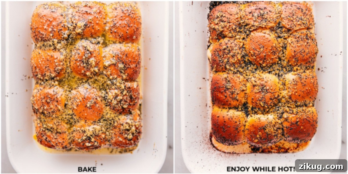 Baked to Golden Perfection: Turkey Sliders Turkey Sliders before and after baking, showing the transformation.