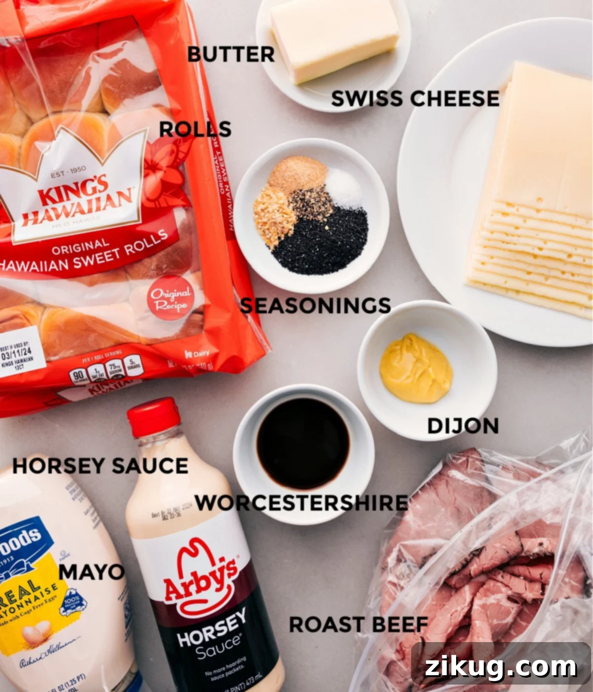 All the ingredients in this recipe prepped out for easy assembly.