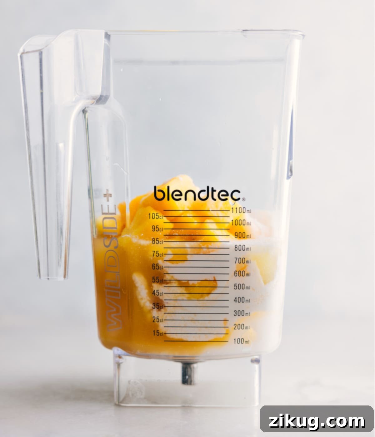 All the essential Pina Colada ingredients expertly added to a high-powered blender, ready to be transformed into a frosty tropical drink.