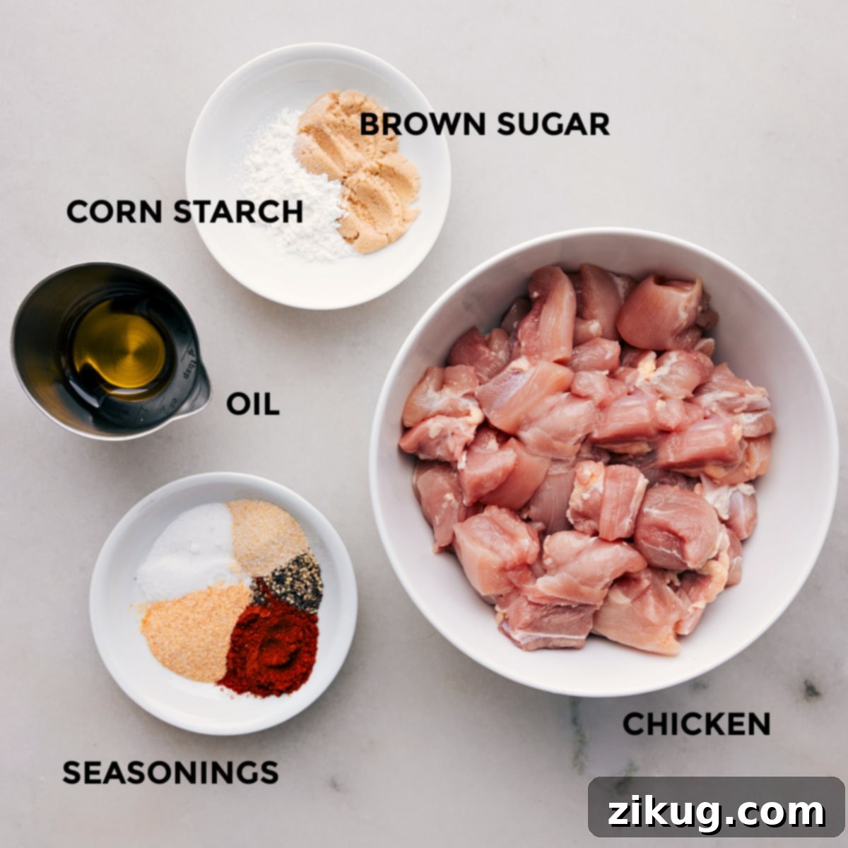 All the ingredients in this dish prepped out for easy assembly.