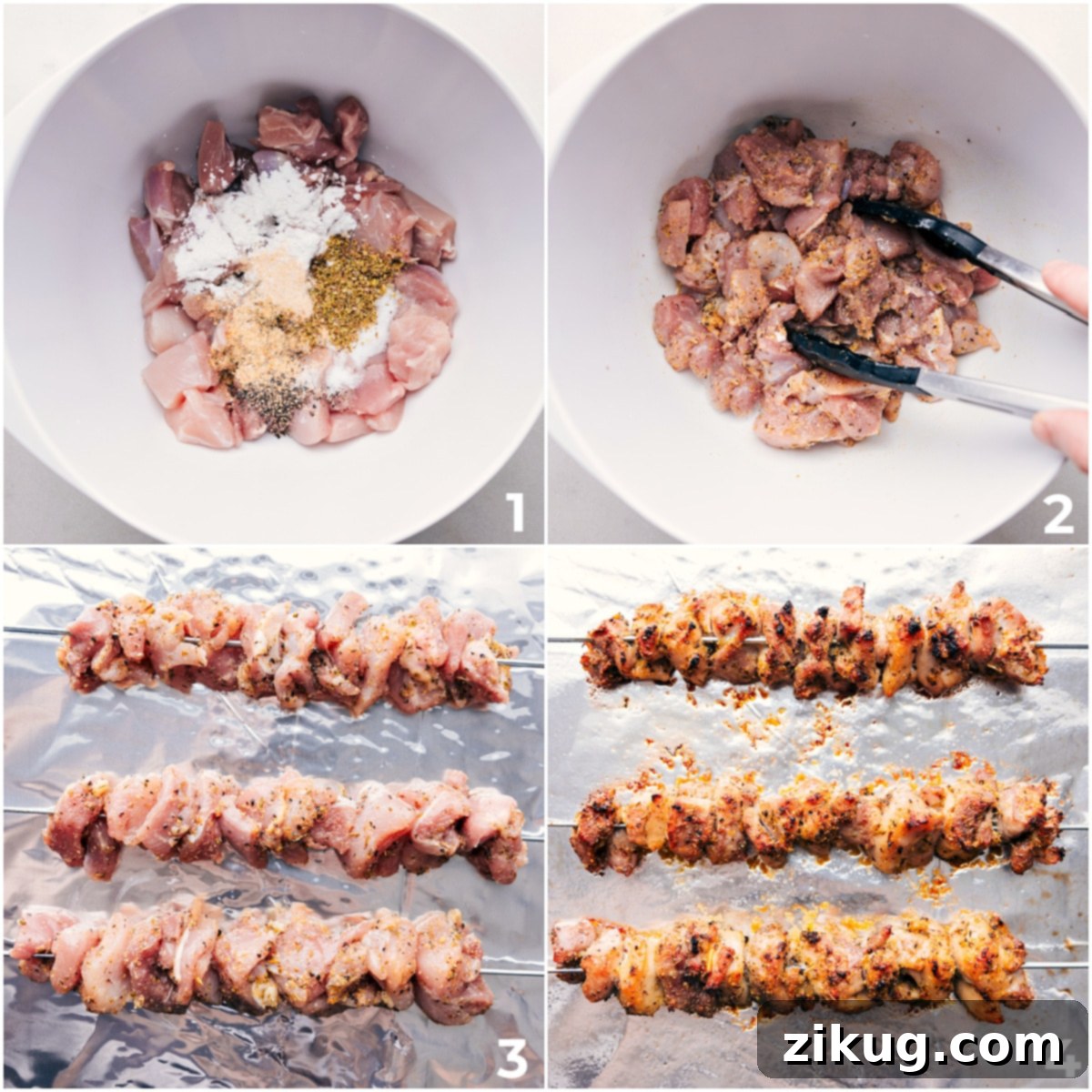 Step-by-Step Guide: How to Make Greek Chicken Bowls Close-up shot of seasoned chicken being tossed with spices and honey in a large bowl, ready for baking to create delicious Greek Chicken Bowls.