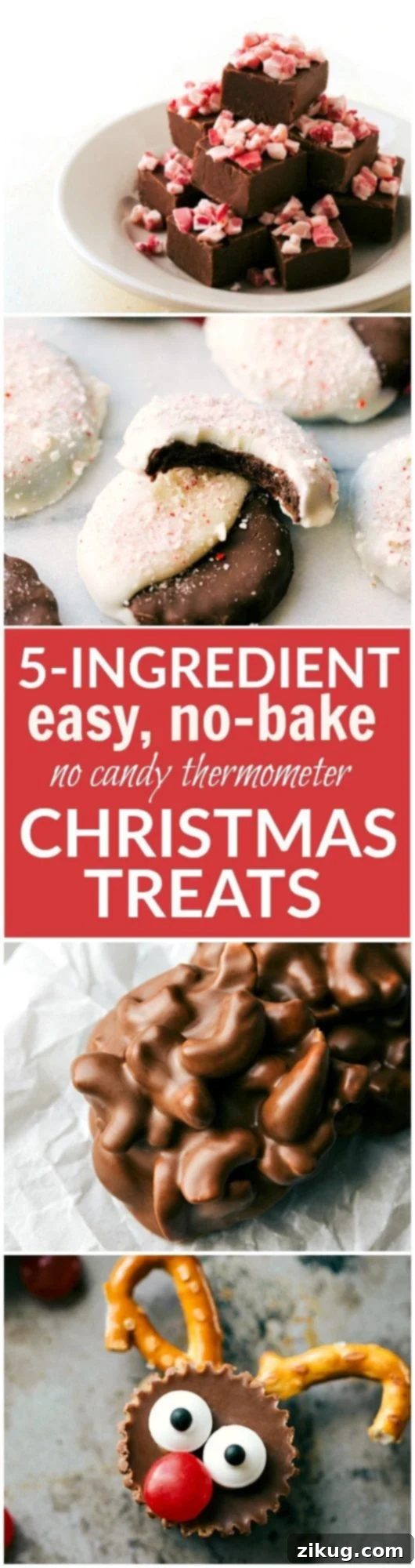 Merry & Minimal: 4 5-Ingredient Christmas Treats 2 Four different easy, quick, and foolproof Christmas treats that the kids can help with! Perfect for gift-giving and enjoying with the family. Peppermint bark cookies, toffee cashew clusters, microwave fudge, and rudolph bites! Recipes via chelseasmessyapron.com
