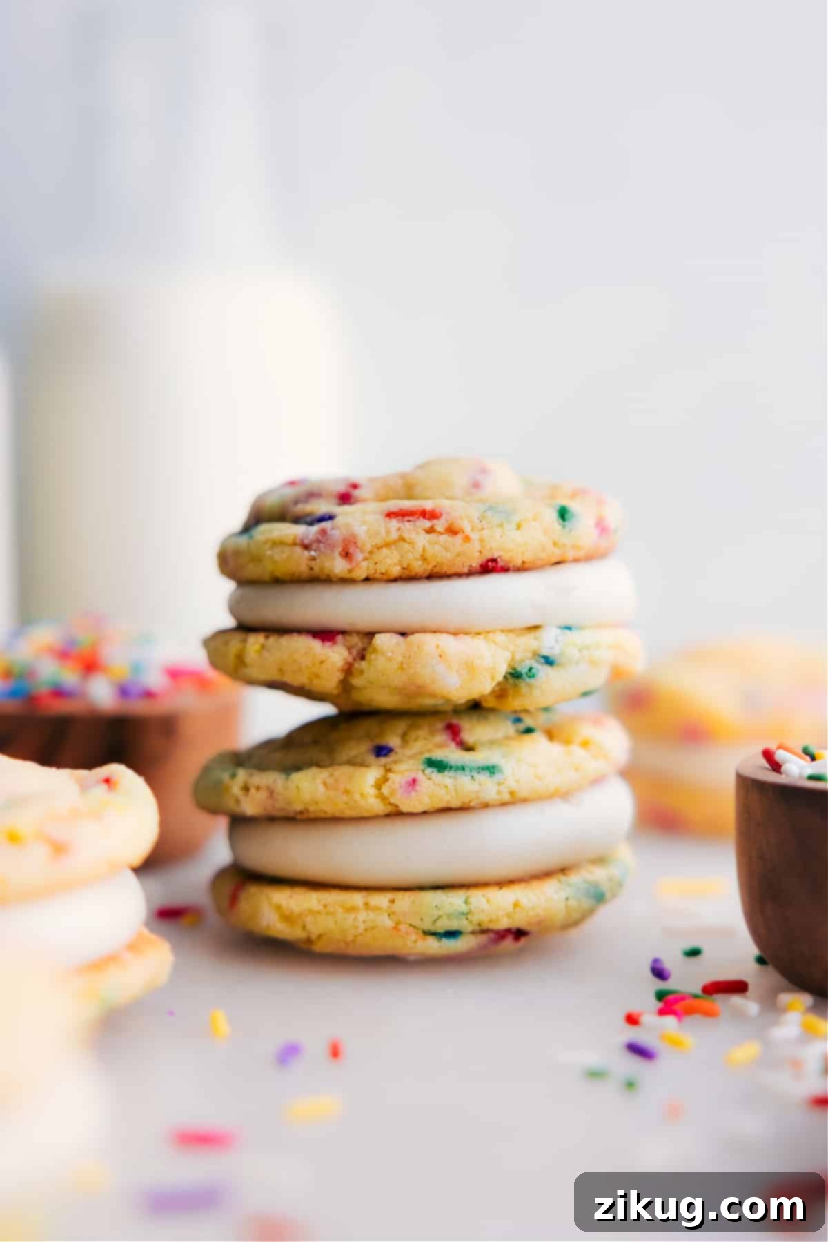 How To Make Cake Mix Whoopie Pies The dessert made in whoopie pie form stacked on top of each other.
