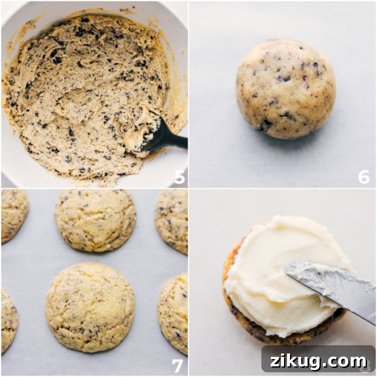 Assembling Oreo Whoopie Pies A visual guide showing the steps of rolling out dough, baking cookies, and spreading frosting between two cookies to assemble an Oreo Whoopie Pie.