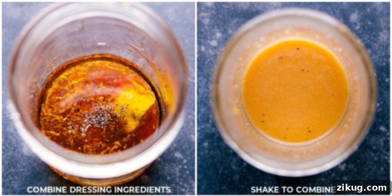 Preparing the zesty and sweet lemon-honey vinaigrette dressing for the farro salad. Process shots: All ingredients for the lemon dressing including fresh lemon, Dijon mustard, honey, red wine vinegar, olive oil, and seasonings, ready to be combined.