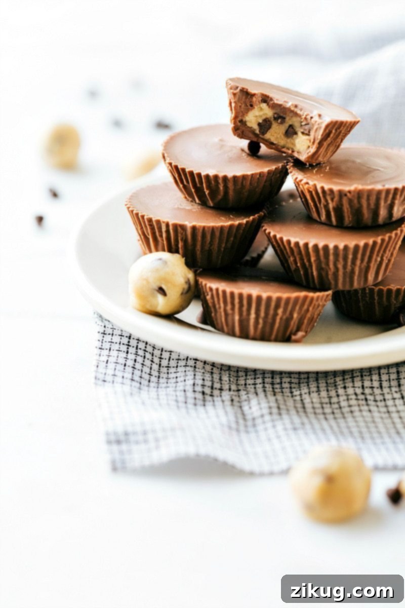 Rich and creamy Cookie Dough Cups, a delightful no-bake treat that can be made with just 3 ingredients in a muffin tin.