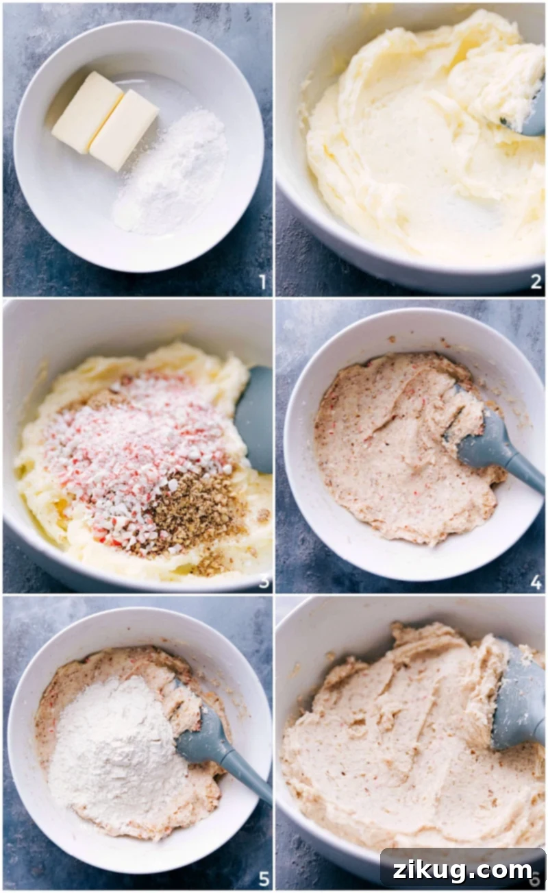 Dough Being Mixed with Peppermint Chunks Until Smooth Dough being mixed together until smooth.