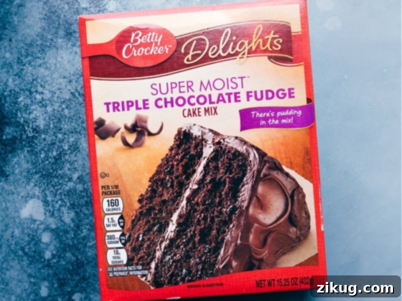 A box of cake mix, highlighting the key ingredient for these easy homemade cookies.