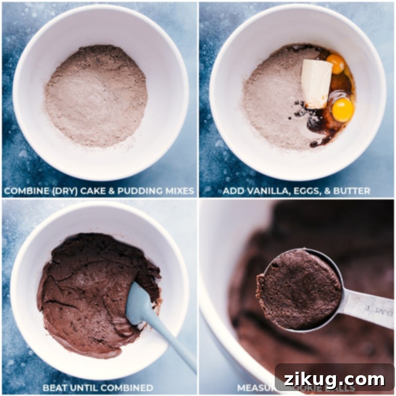 Preparing the dough for the fudgy chocolate cookies, a crucial step in making Cookie Dough Oreos.