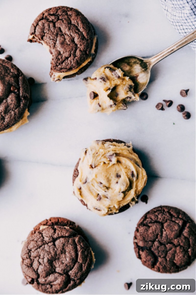 A stack of finished Homemade Cookie Dough Oreos, perfectly ready to be savored.
