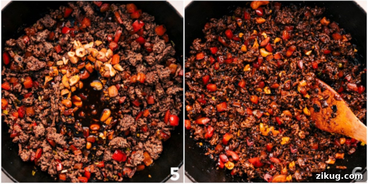 Saucy And Flavorful Cashew Asian Ground Beef The sauce and cashews are added to the meat mixture.