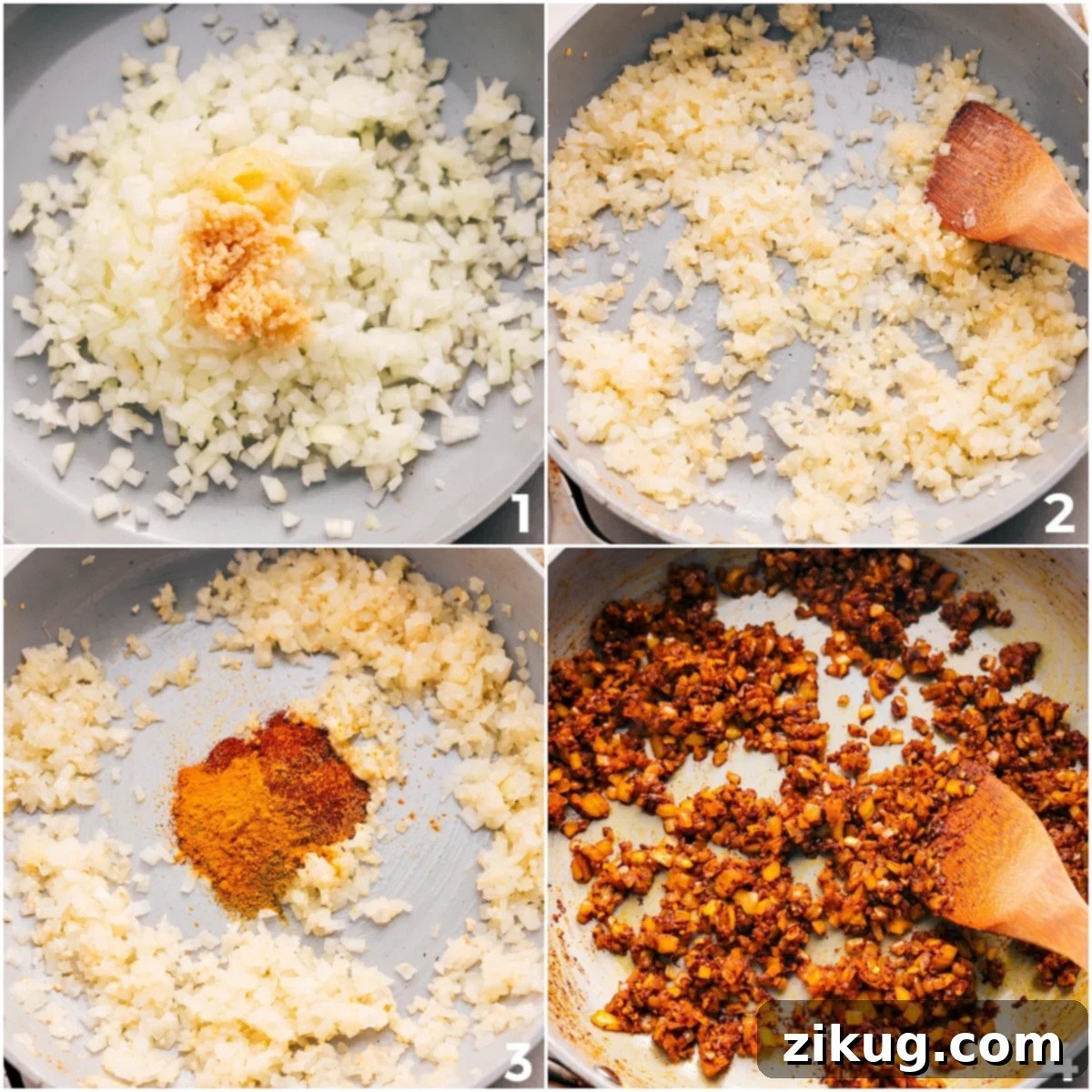 Onions are sautéed until golden with fragrant garlic, ginger, and a rich blend of spices, creating a deeply flavorful and aromatic base for the slow cooker butter chicken.