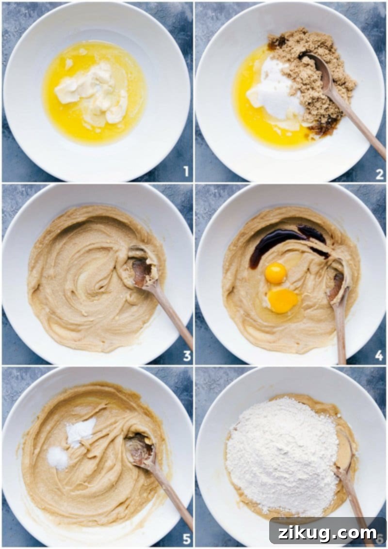 Measuring and mixing the dough, including adding wet and dry ingredients.