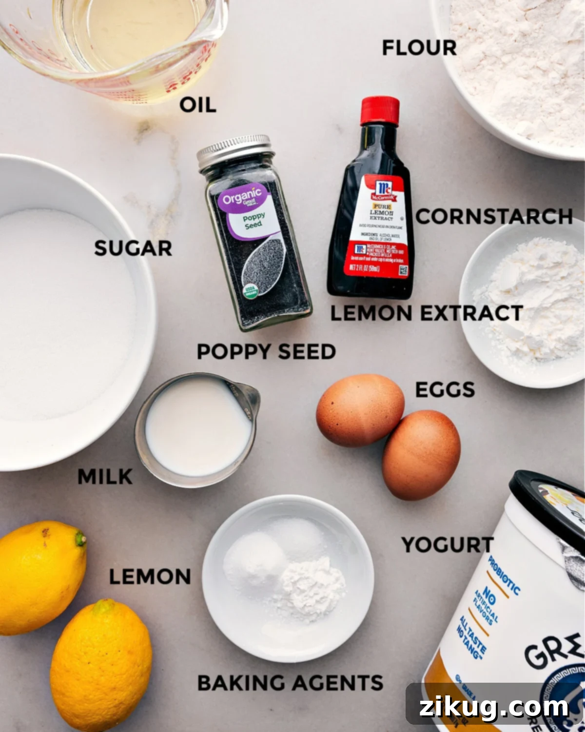 Pre-measured wet and dry ingredients ready for a recipe. Separated wet and dry ingredients for baking.
