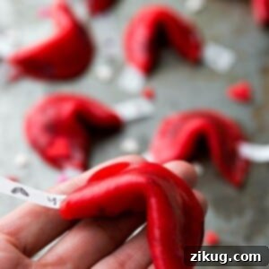Sweet & Simple: 4 Valentine's Day Delights 6 A cluster of vibrant red Love Fortune 'Cookies' made from fruit roll-ups, each with a small white paper fortune visible. The treats are arranged appealingly on a clean surface, emphasizing their playful and easy nature for Valentine's Day.