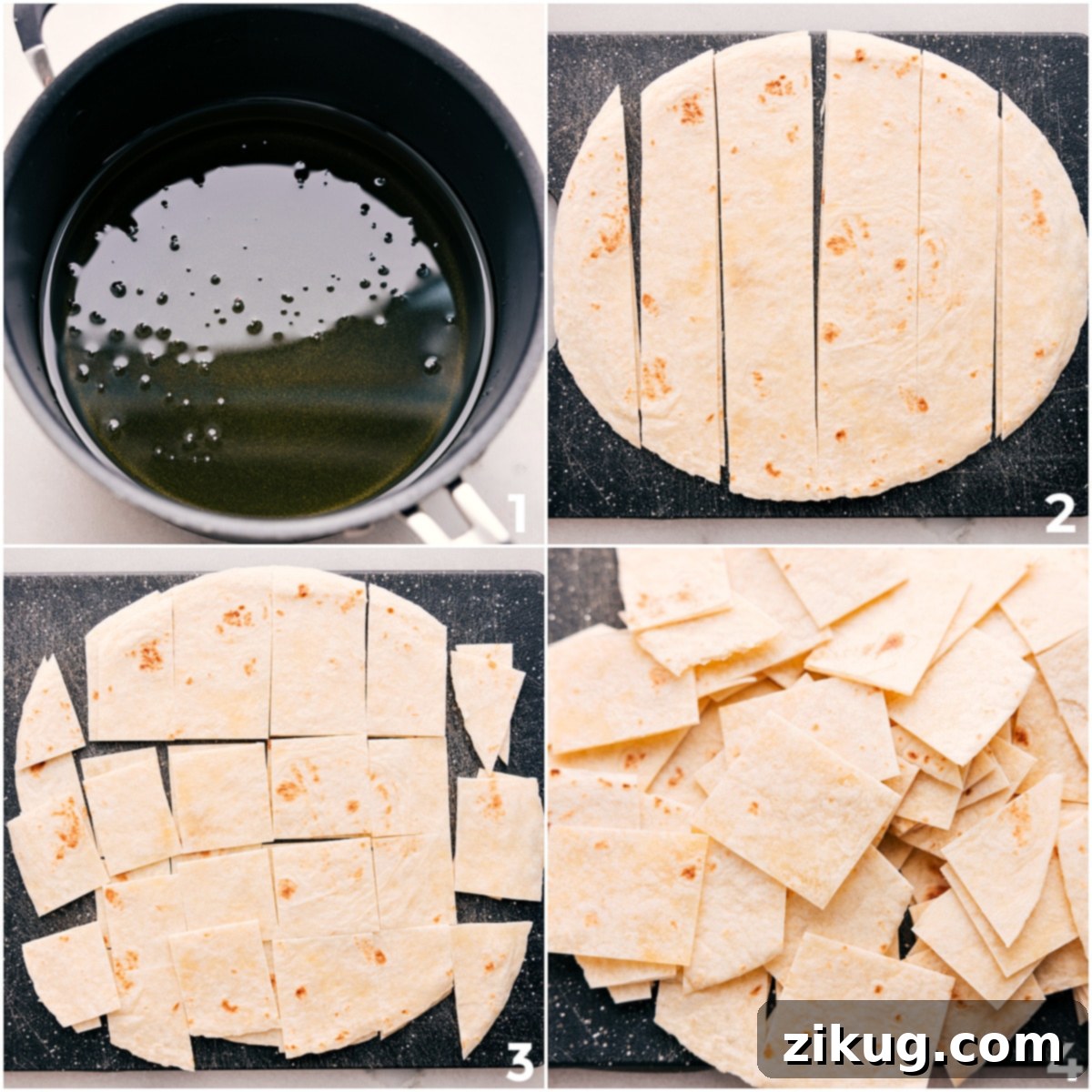 How To Make Cinnamon Sugar Chips The oil heats while the tortillas are chopped for these cinnamon sugar chips.