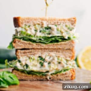 A serving of freshly prepared Lemon Basil Chicken Salad, ready to be enjoyed.
