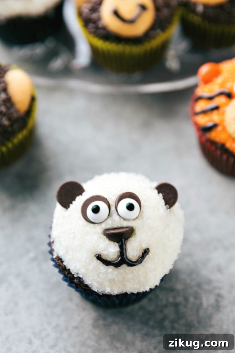 Adorable Animal Cupcakes Made Simple 6 EASY JUNGLE CUPCAKES! Four simple and easy to make animal jungle cupcakes -- a zebra, monkey, tiger, and a panda. From chelseasmessyapron.com