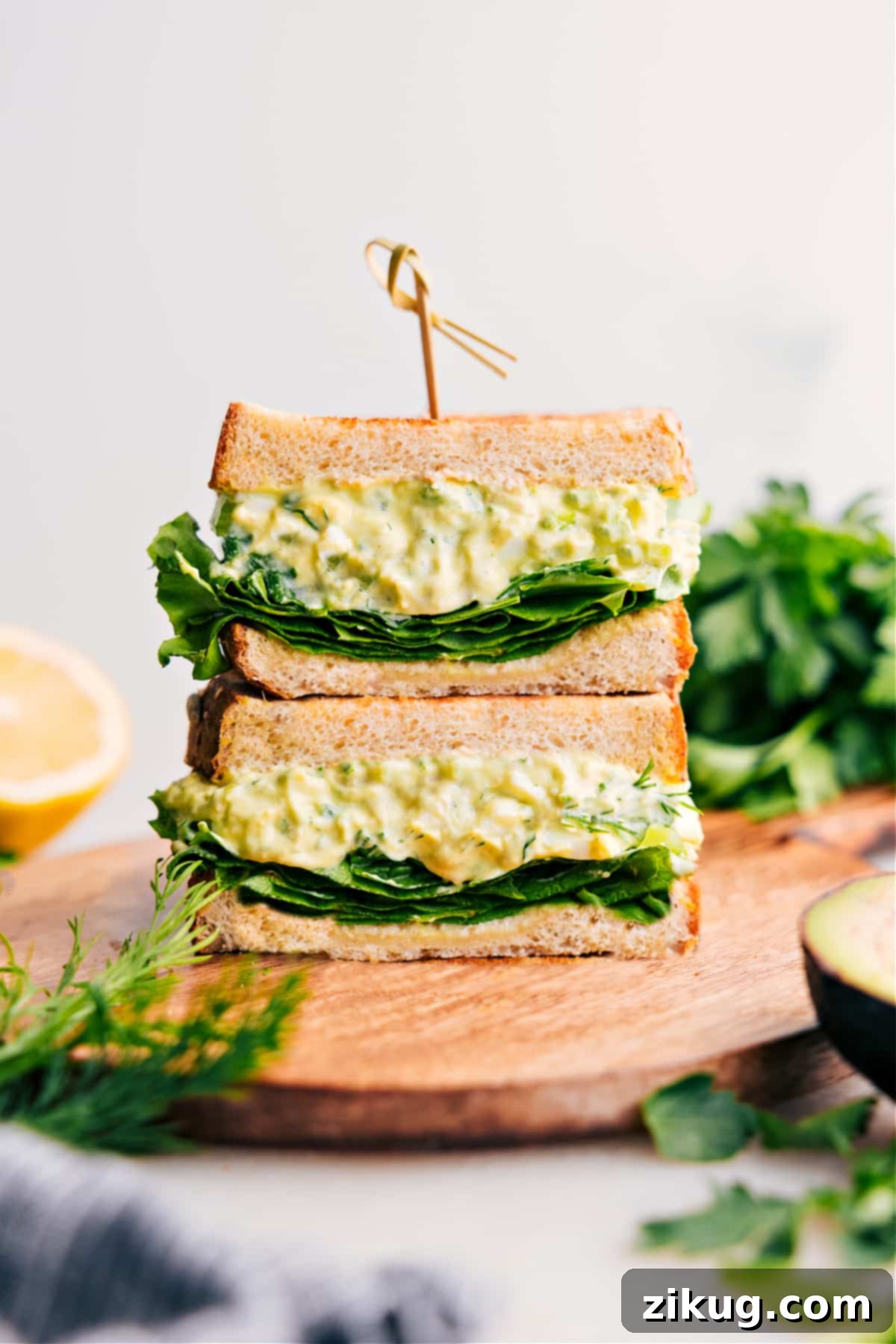 Stacked Avocado Egg Salad sandwiches, showcasing the creamy texture and fresh ingredients, ready to be enjoyed as a perfect lunch.