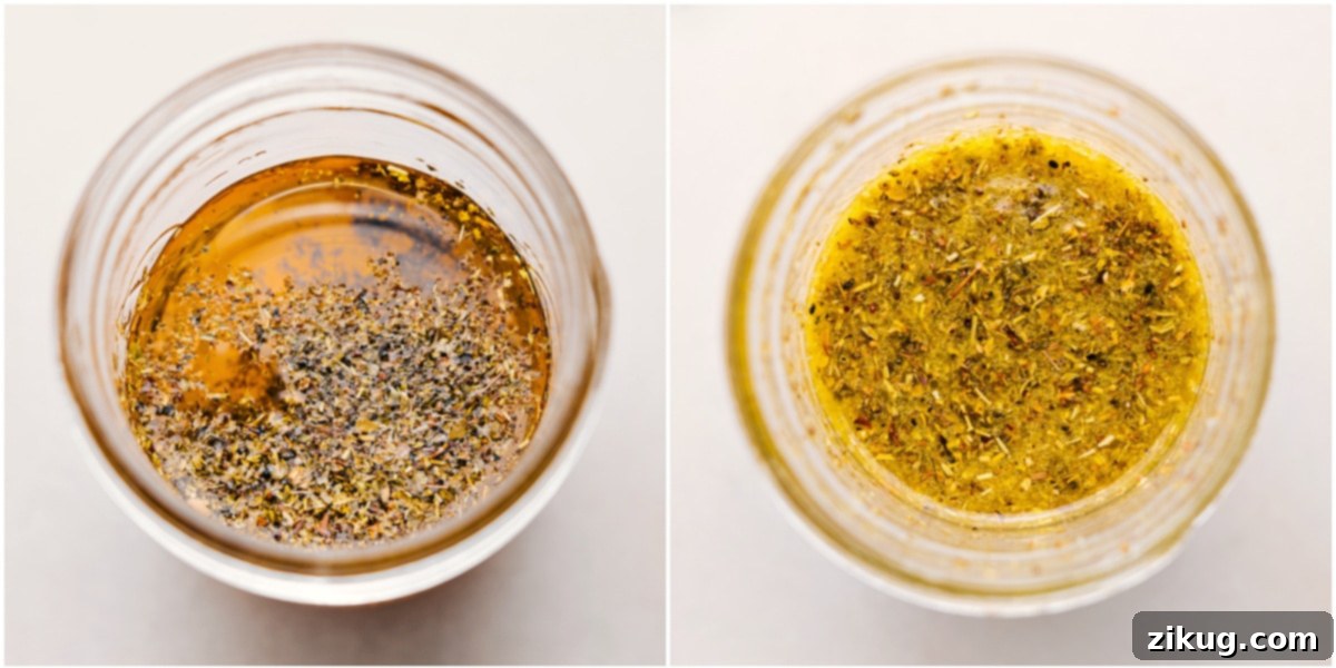 Making the Signature Dressing for Marry Me Chicken Pasta Salad The process of mixing Marry Me Chicken Pasta Salad dressing ingredients in a mason jar, showcasing the simple preparation.