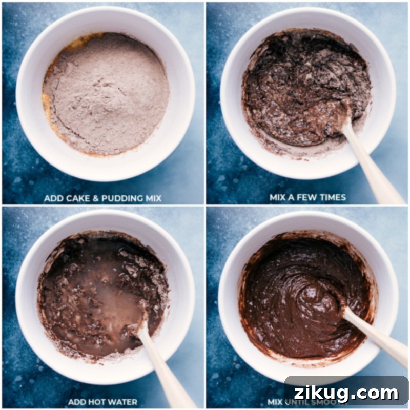 Combining Dry and Wet Ingredients for a Flawless Batter Dry ingredients being gently folded into the wet batter, followed by chocolate chips, creating a rich chocolate cupcake mixture.