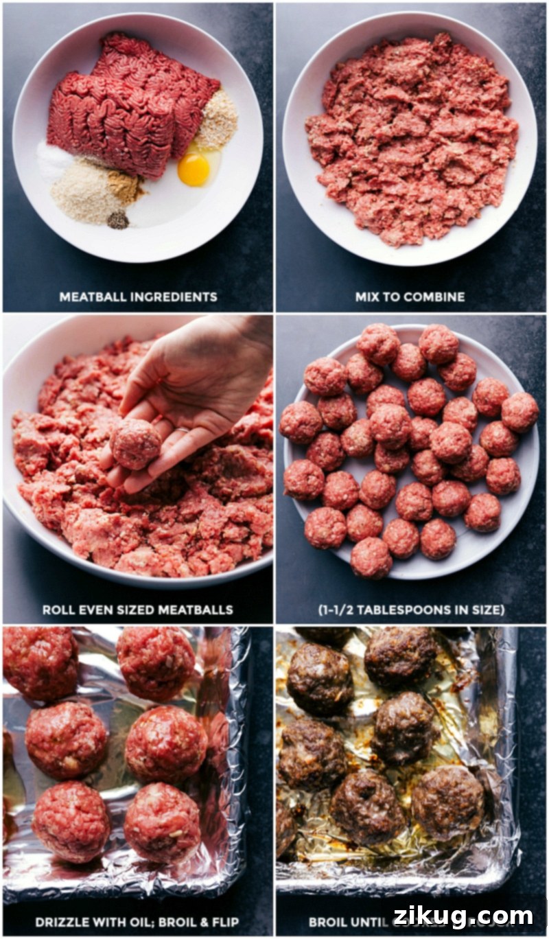 Mixing and rolling ingredients for meatballs, followed by cooking to perfection.