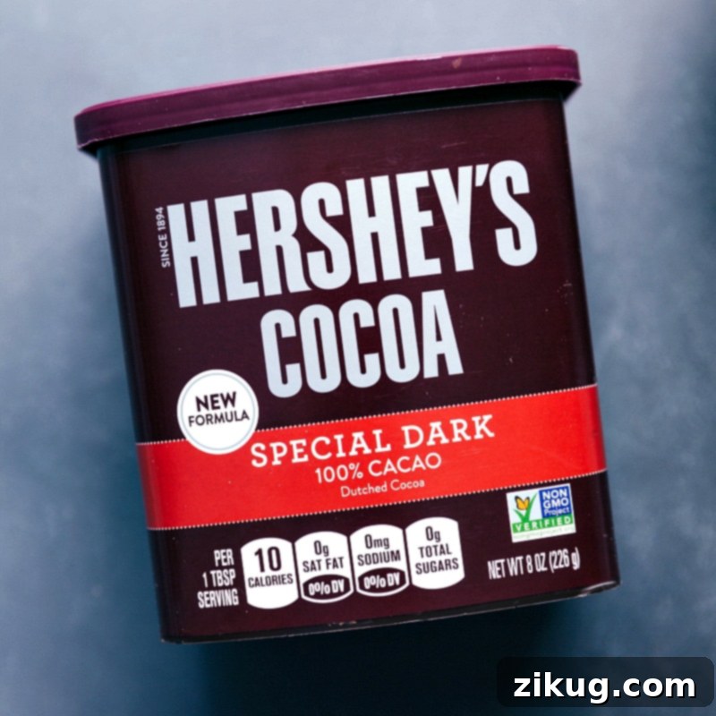 A container of special dark cocoa powder, the key ingredient used in this breakfast recipe.