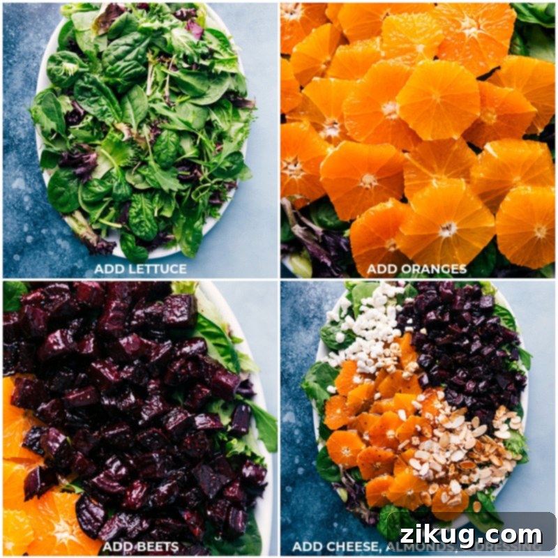 Vibrant Beet Medley 6 Assembling the best ever Beet Salad with perfectly roasted beets, fresh citrus, creamy goat or feta cheese, sweet candied almonds, and a generous drizzle of tangy citrus-balsamic vinaigrette. A visually appealing and delicious dish.