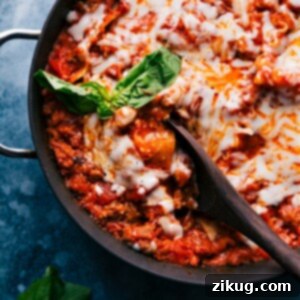 A delicious serving of Skillet Lasagna, freshly cooked and ready to eat.