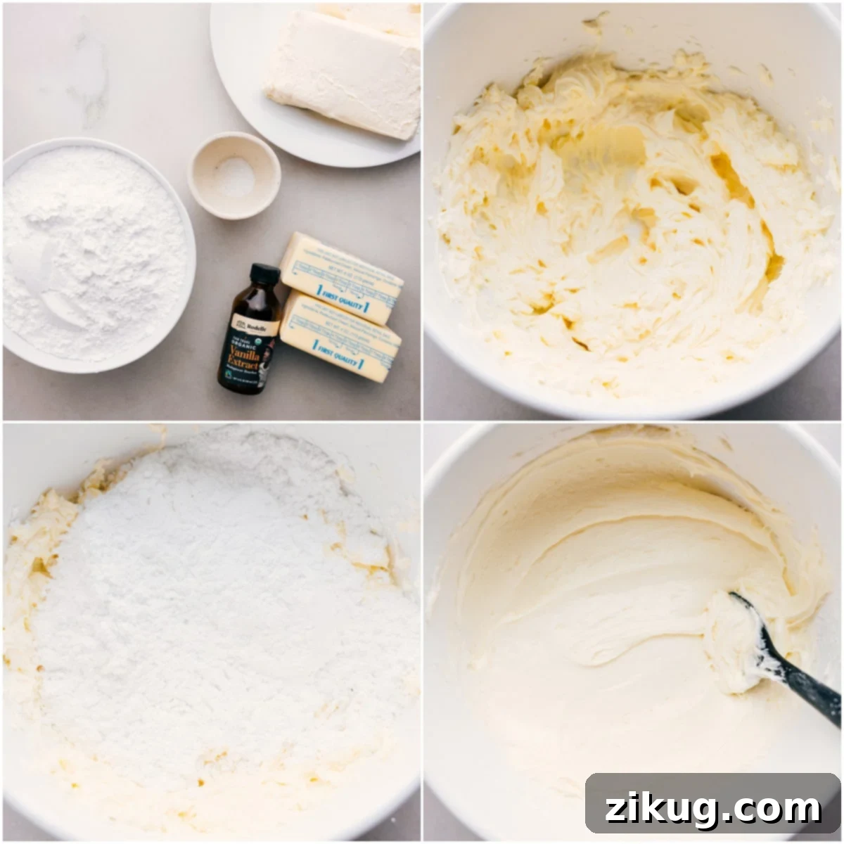 A bowl of lusciously creamy, perfectly smooth cream cheese frosting, glistening and ready to be spread onto the layers of carrot cake, showcasing its ideal texture and readiness for application.