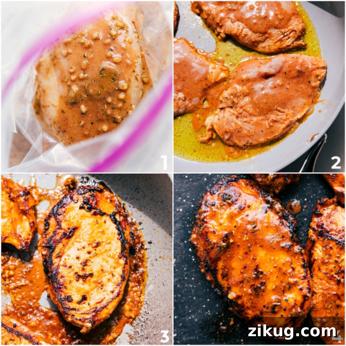 How To Marinate Chicken In A Balsamic Chicken Marinade The meat marinating in the sauce, then cooked in a skillet with oil until perfectly done.